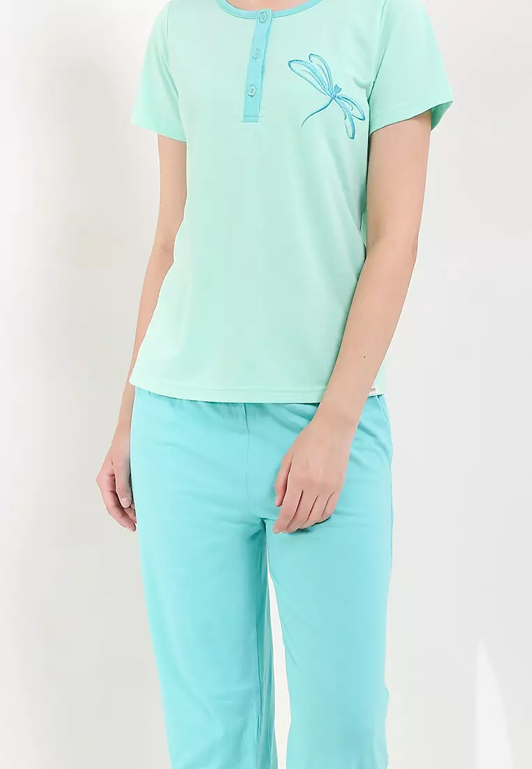 Pyjama Pijama Baju Tidur  Short Sleeve Long Pants Sleepwear