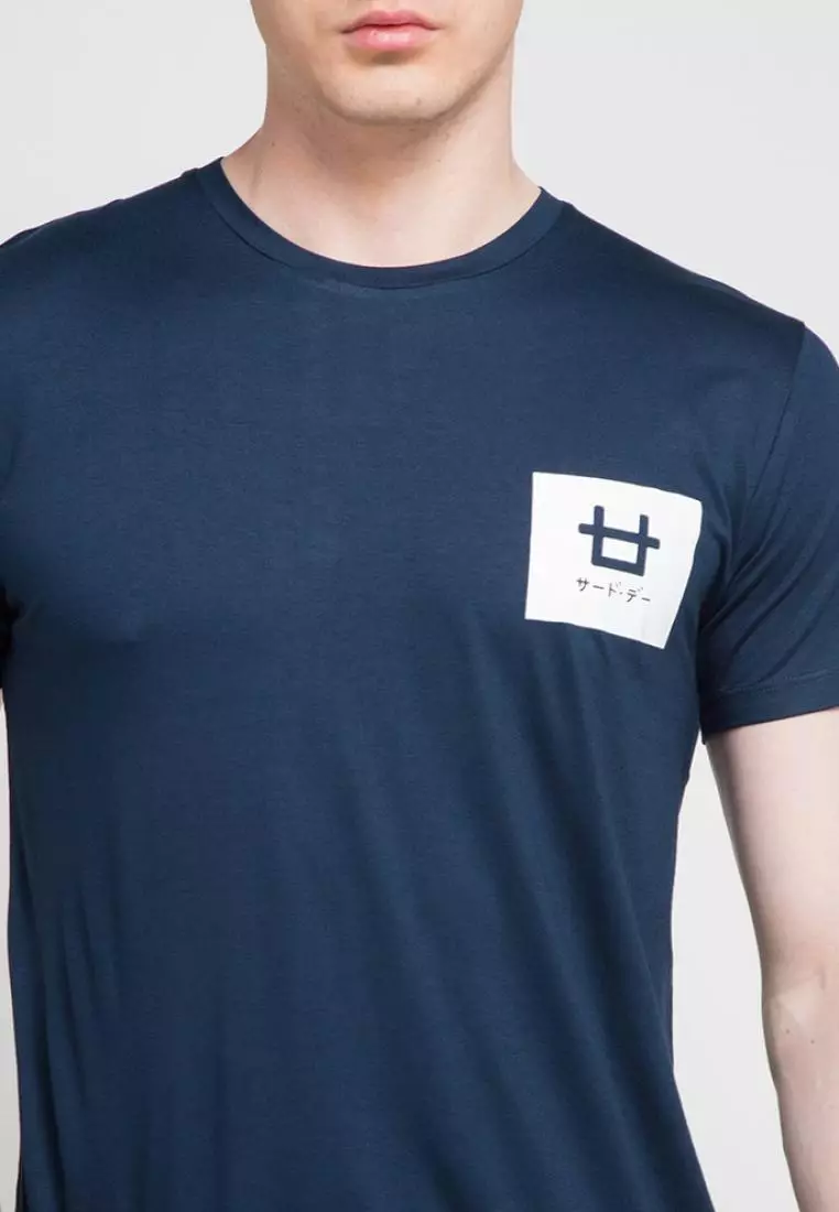 MTD54D Kaos Pria Unisex Inverted boxed logoicon T-shirt Navy