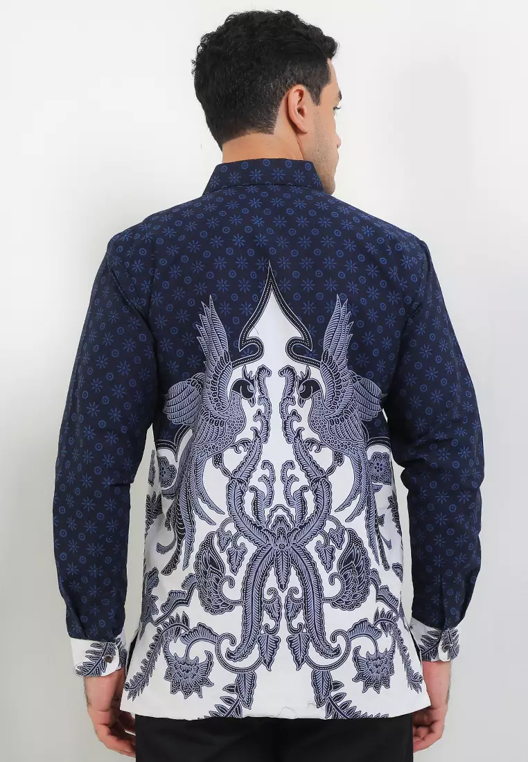 Kemeja Lengan Panjang Pria Reguler Fit Full Furing Rianty Aldo Navy White