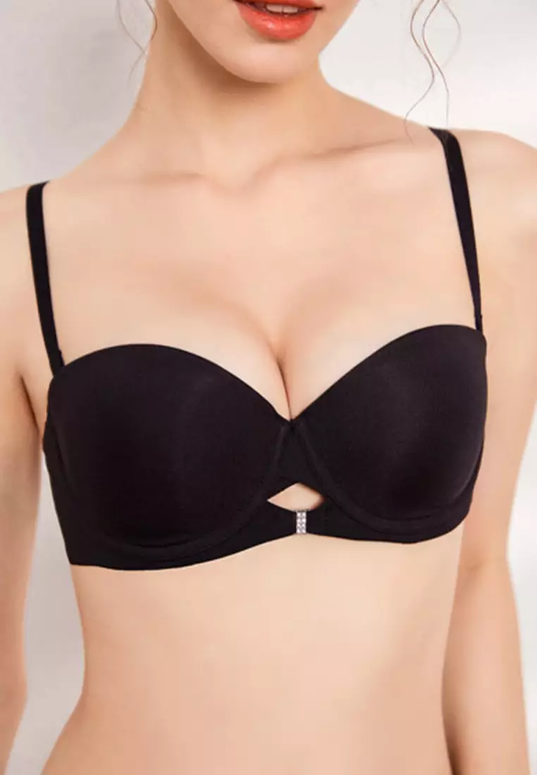 2025 S/S New Sexy Detachable Shoulder Strap Anti-Slip Smooth Seamless Soft Underwire Half Cup Bra CA23050443BK