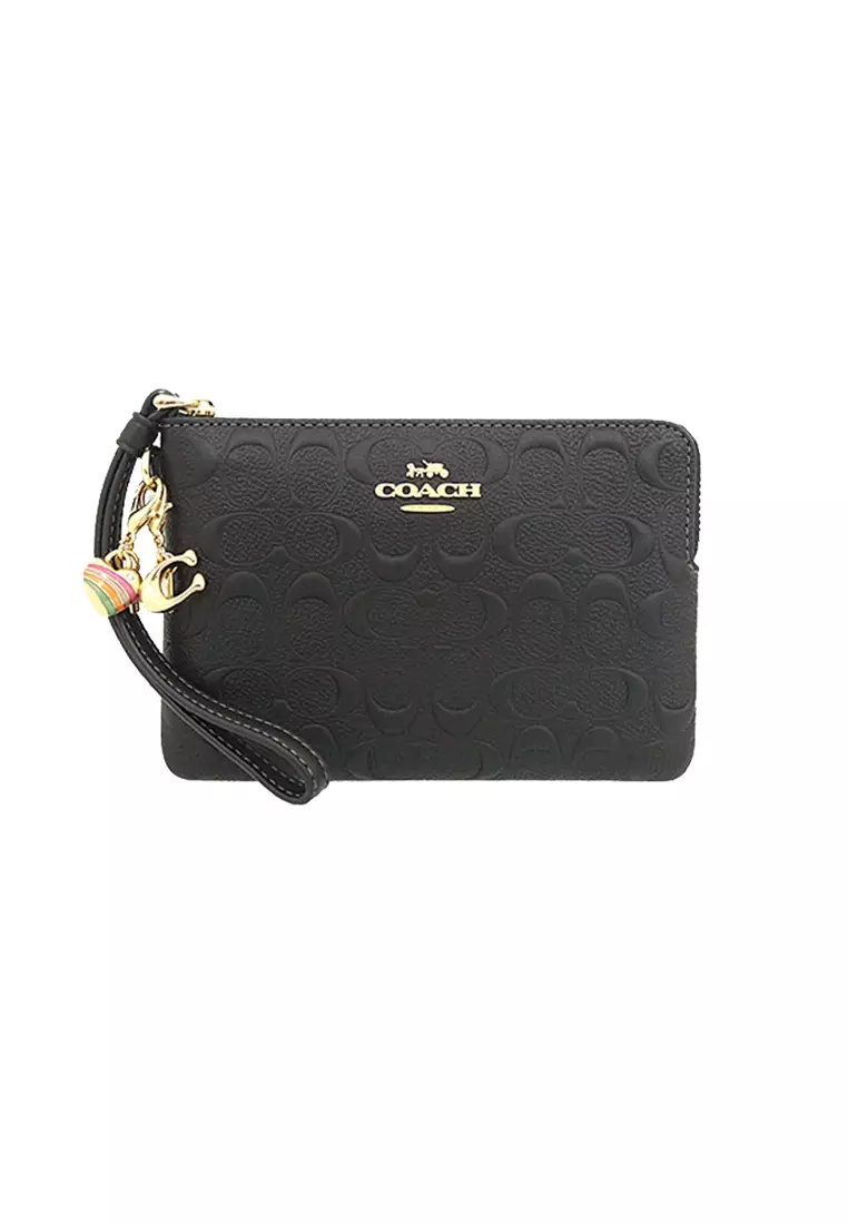 Buy Coach Boxed Corner Zip Wristlet In Signature Leather Black