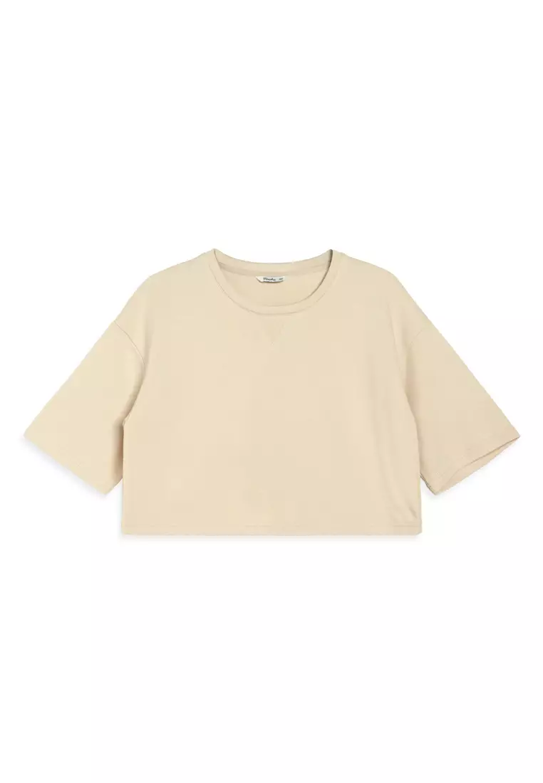 Oversized Short Sleeve Crop Top- Beige