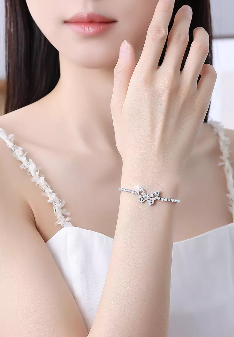 Gelang Wanita Original B002 Dilapisi Platinum Fashion Berlian Butterfly Style Perhiasan