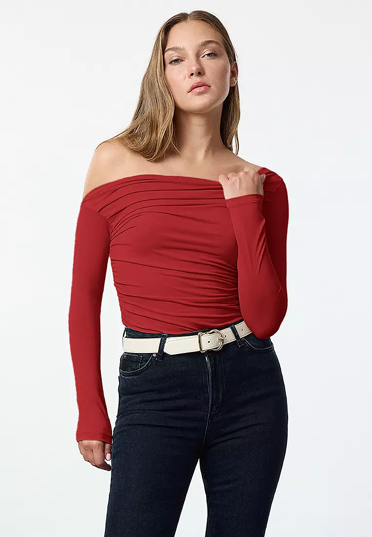 Drape Detailed Long Sleeve Blouse