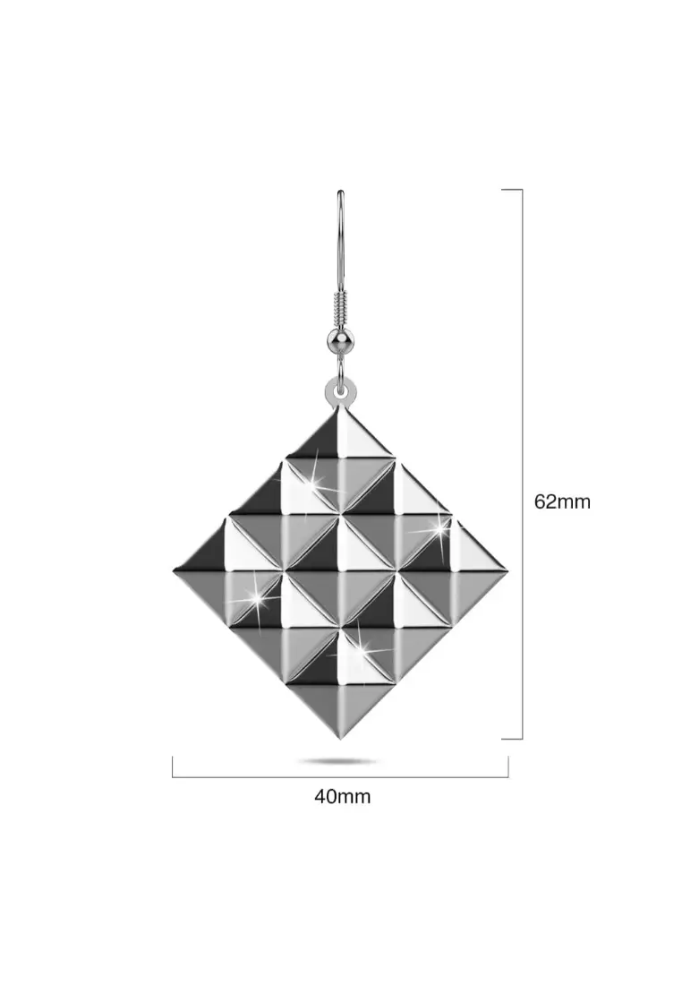 Fascination Geometric Style Diamond Shape Metallic Earrings White Gold
