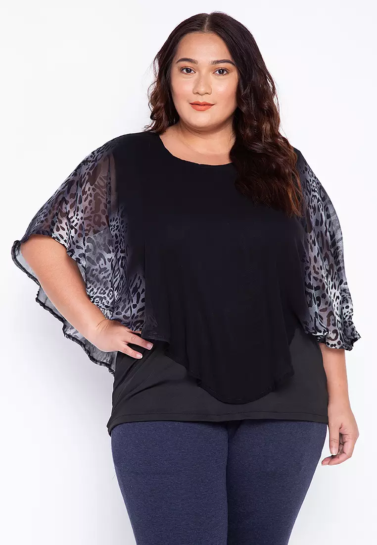 Buy Maxine Plus Size Overlay Blouse Printed Chiffon 2023 Online ...