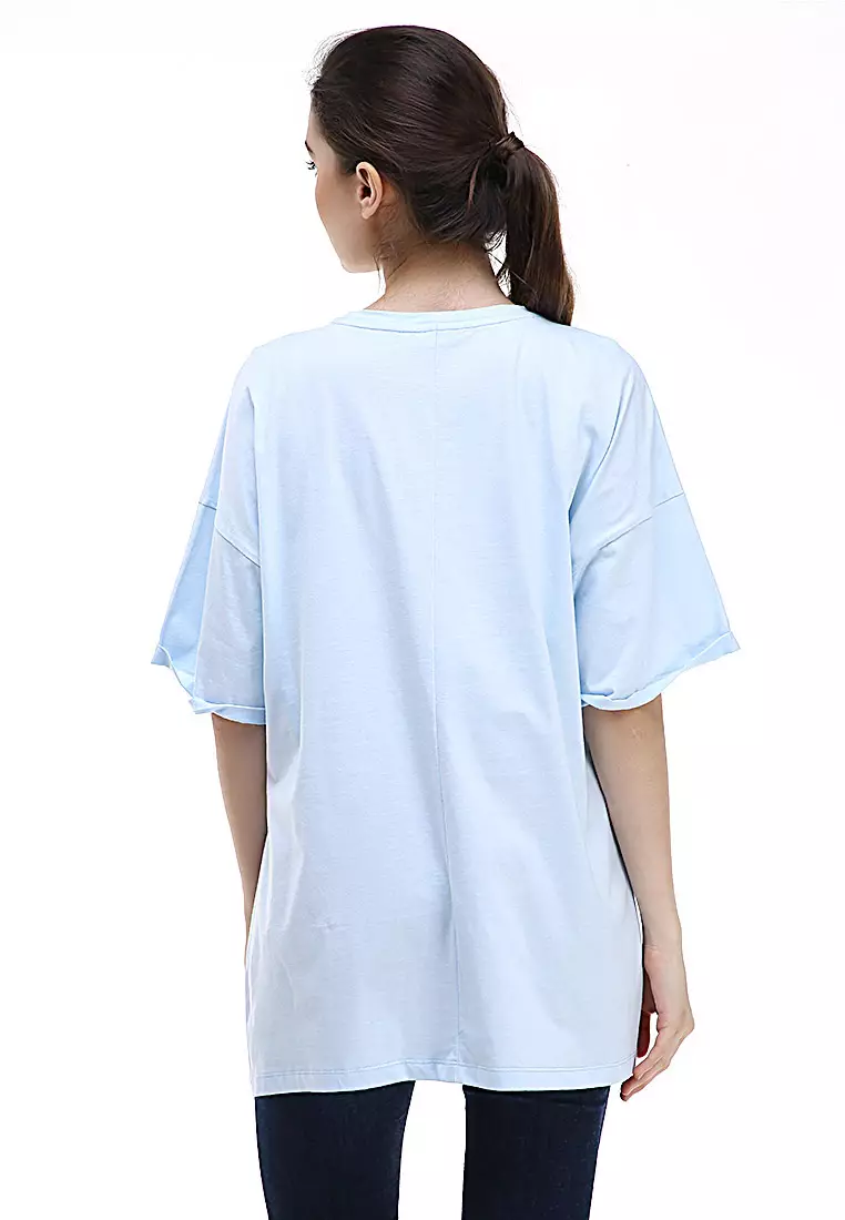 Fintan Tshirt Super Comfy Short Sleeve Design Simple And Casual Look Atasan Wanita - Blue