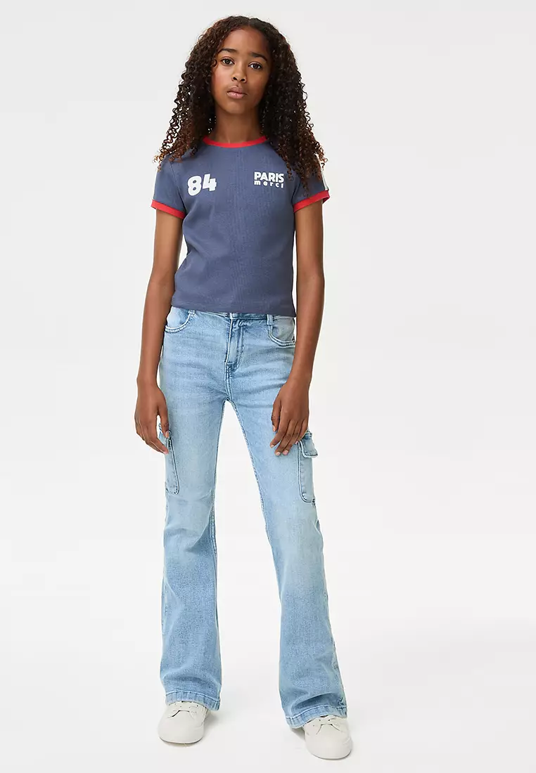 Denim Flared Cargo Jeans