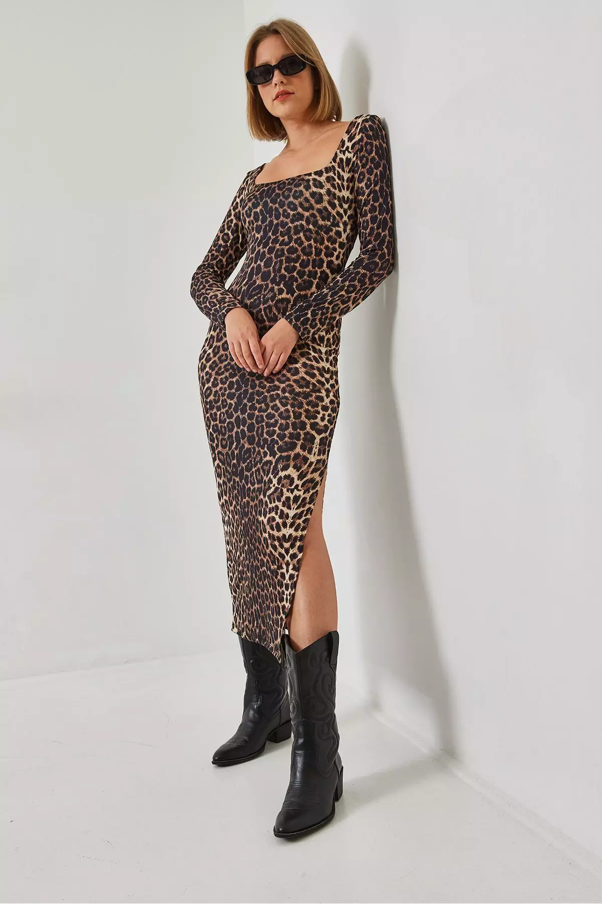 Women's Slit Leopard Print Long Dress 250-1 60261049