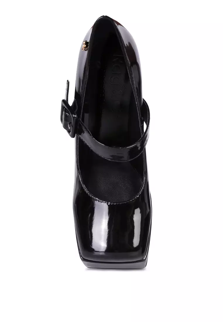 Black Statement High Platform Heel Mary Jane Sandals