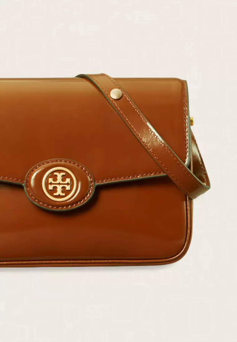 Tory Burch Robinson Spazzolato Convertible Shoulder Bag Dark Sienna
