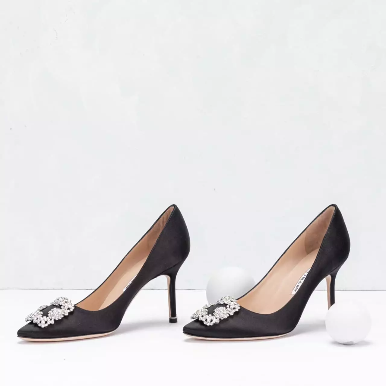 Hangisi 90 Satin Pumps With CLC Crystal Buckle Black