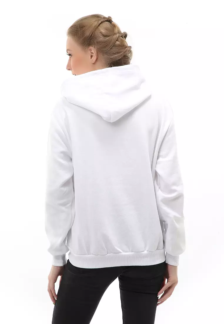Hardwin Hoodie Rose Casual Wanita Material Fleece ORIGINAL - White