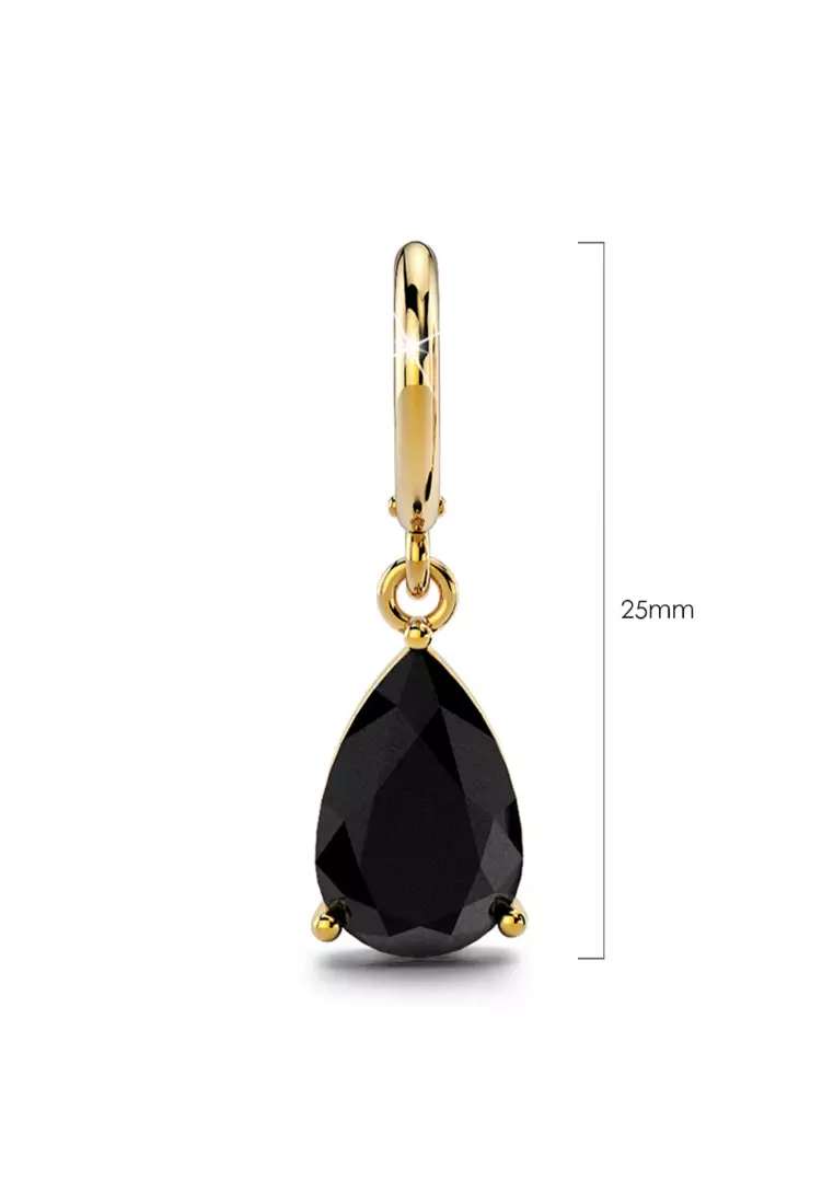 Black Pear Drop Earrings-Gold/Black