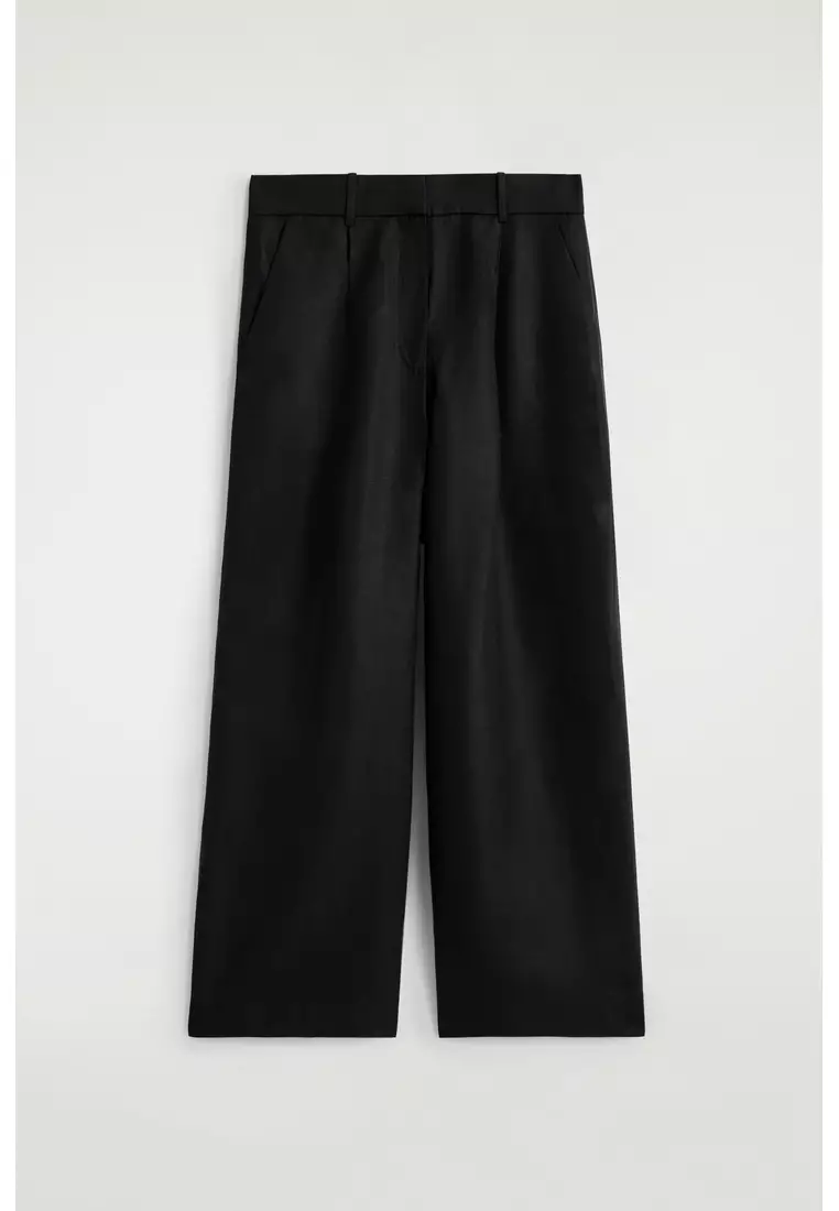 RELAXED LINEN-BLEND WIDE-LEG TROUSERS