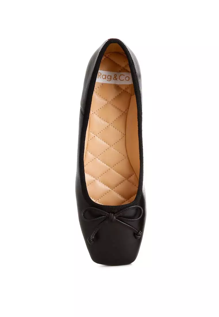 黑色方頭蝴蝶結芭蕾舞鞋