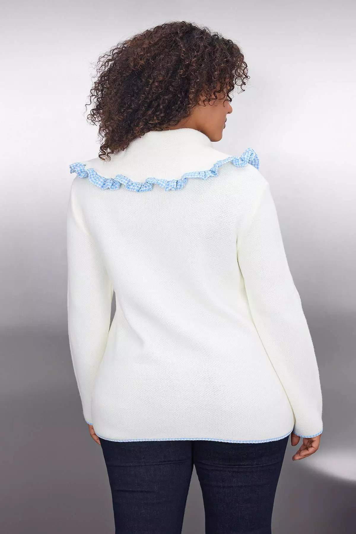 Ecru Soft Texture Turn-Down Collar Knitwear Cardigan