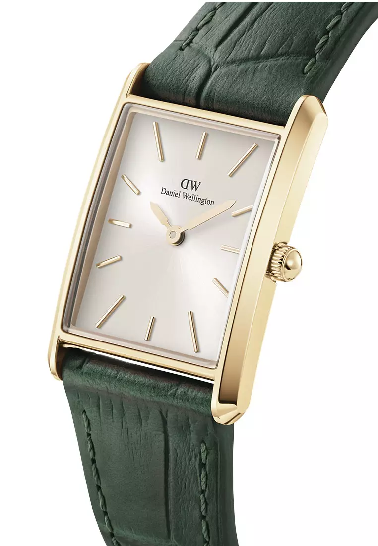 Bound 32x22mm Green Crocodile - Gold - Champagne Sunray Dial - Fashion Watch for women - Croc Leather Strap Watch - Female Watch - DW Official - Authentic