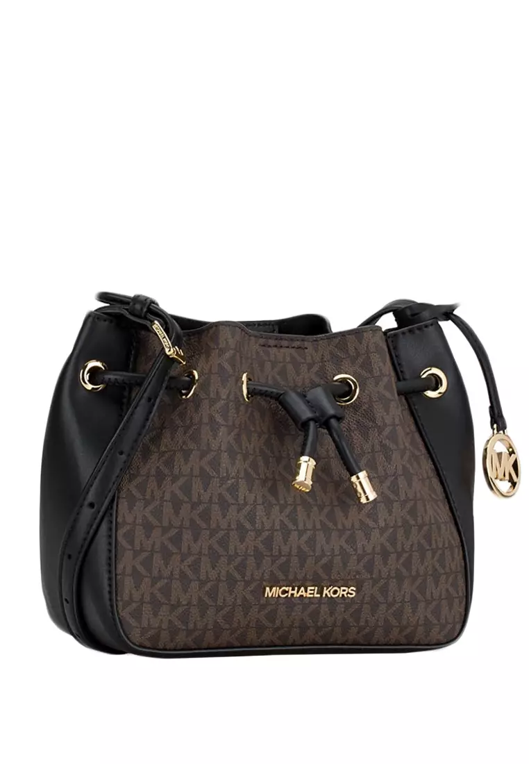 Michael kors black leather bucket bag hotsell