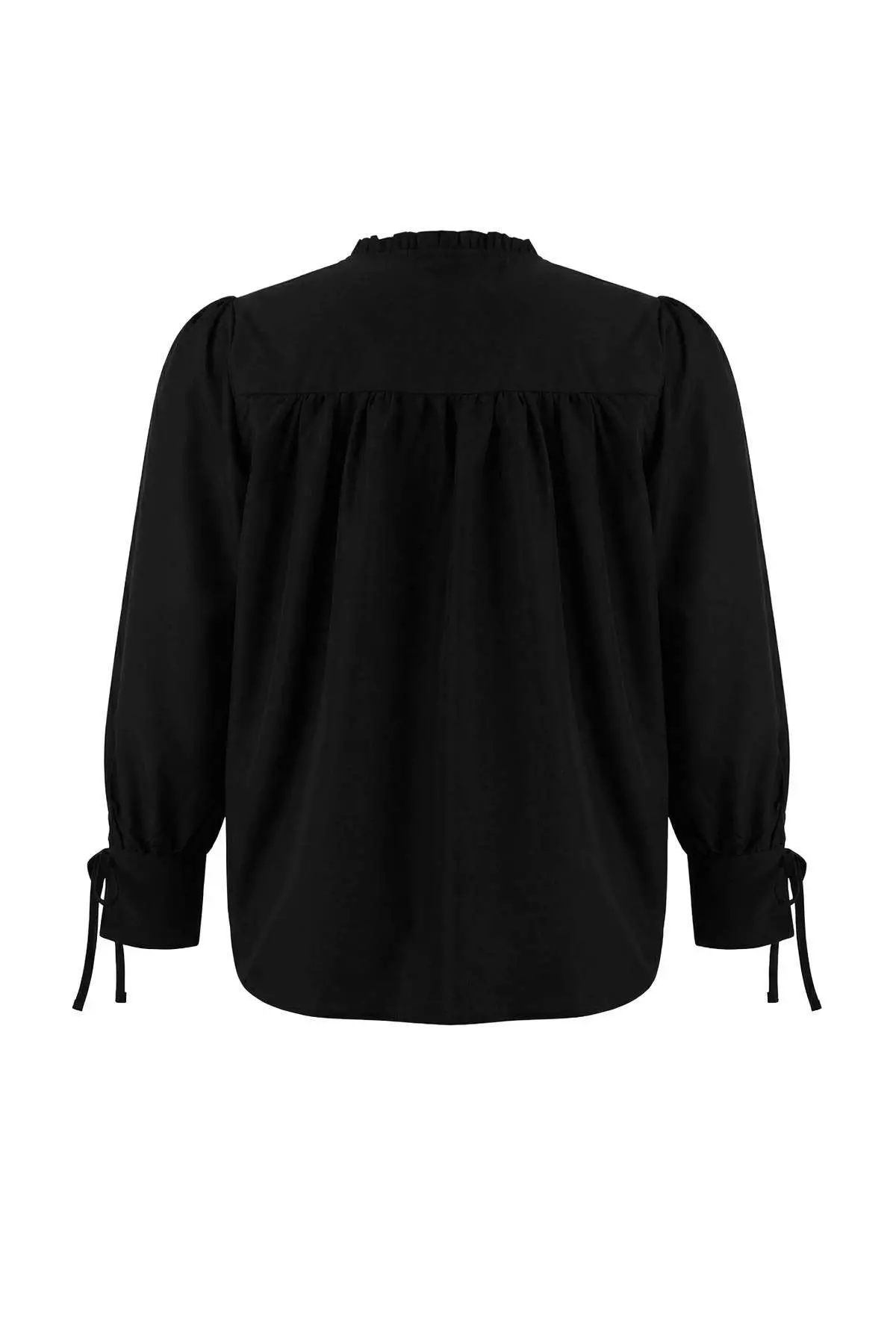Black Voile Thin Lace-Up Summer Woven Plus Size Blouse Tbbss26Af00020