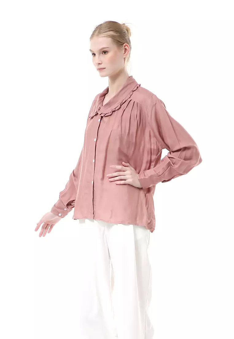 Adena Blouse Atasan Wanita Long Sleeve Kerah Rempel - Dusty