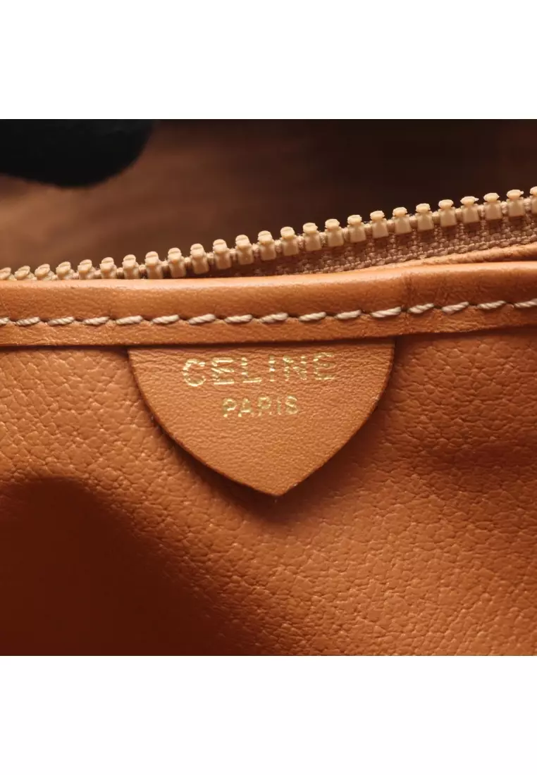 Pre-Loved Celine Macadam Shoulder bag tote bag PVC leather Dark brown beige