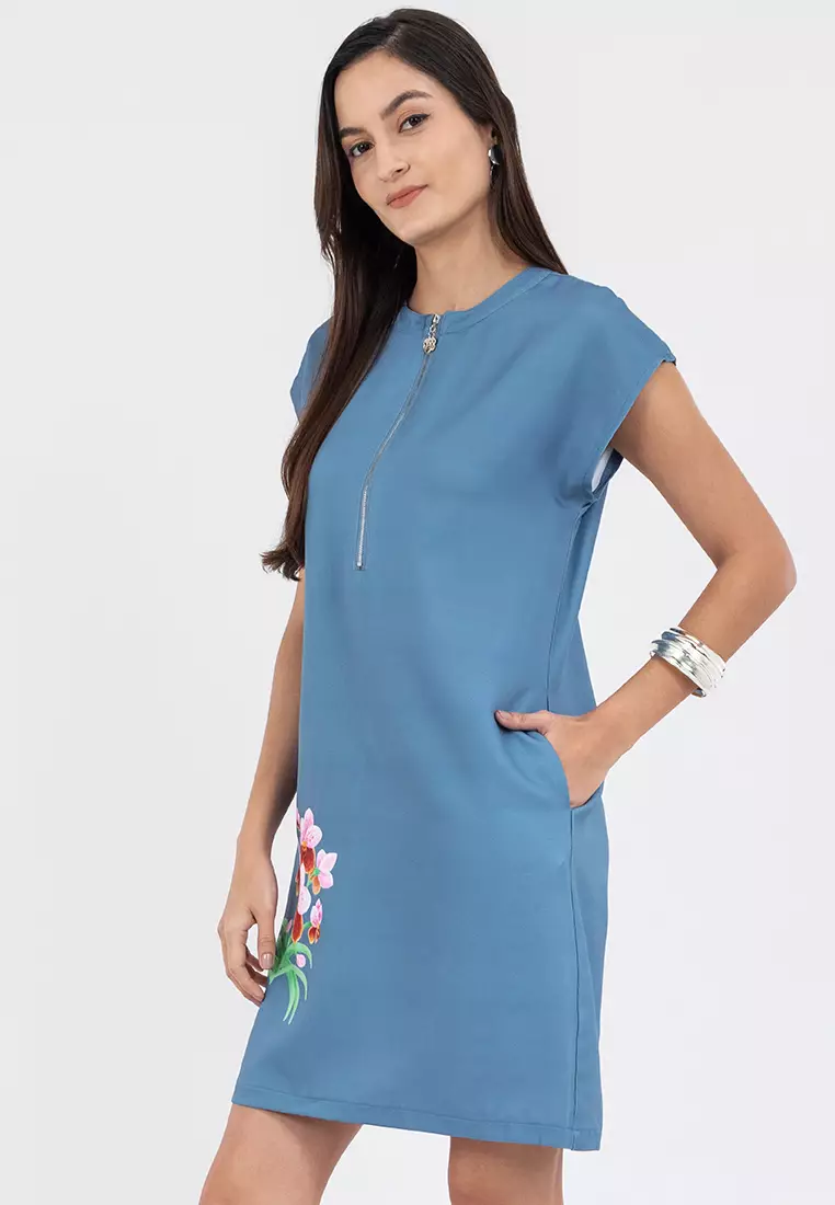 DAYLINE Zip Up Filipiniana Dress with Print