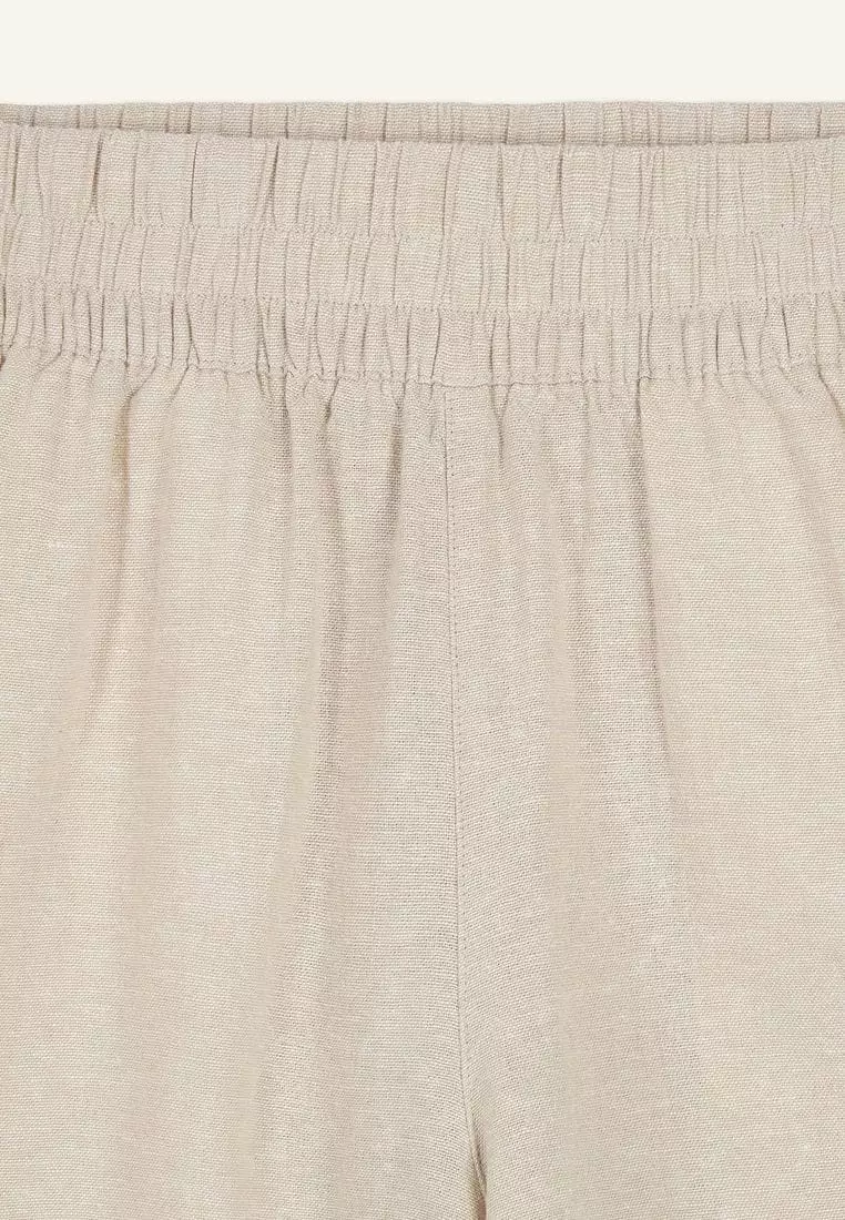 High-Waisted Linen-Blend Pull-On Shorts -- 3.5-inch inseam