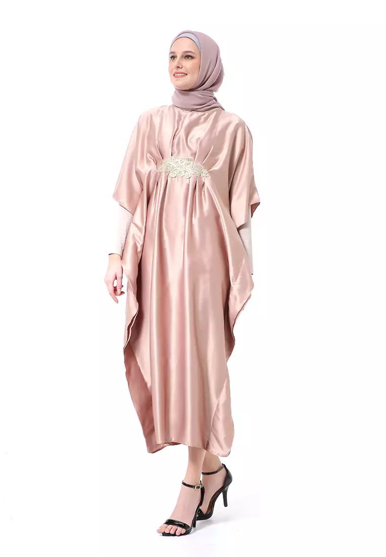 Illona Kaftan Dress Premium Fashion Muslimah Motif Polos Regular Fit - Mocha