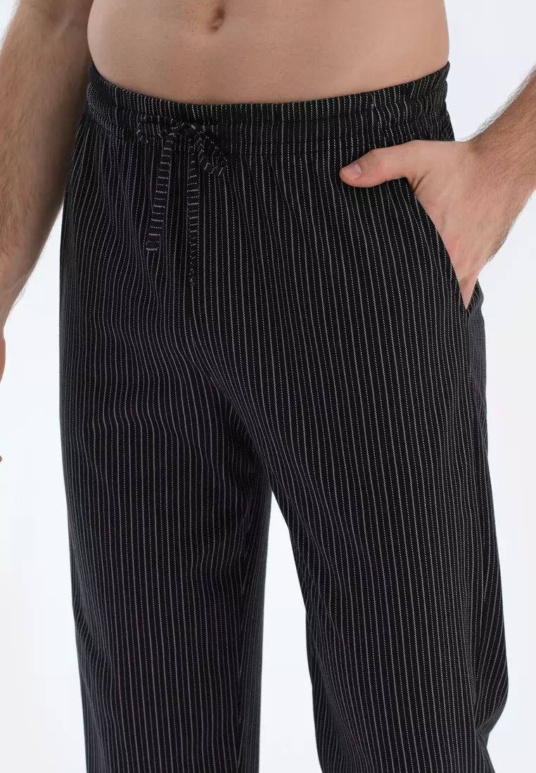 Black Trousers, Striped, Regular, Long Leg, Sleepwear for Men