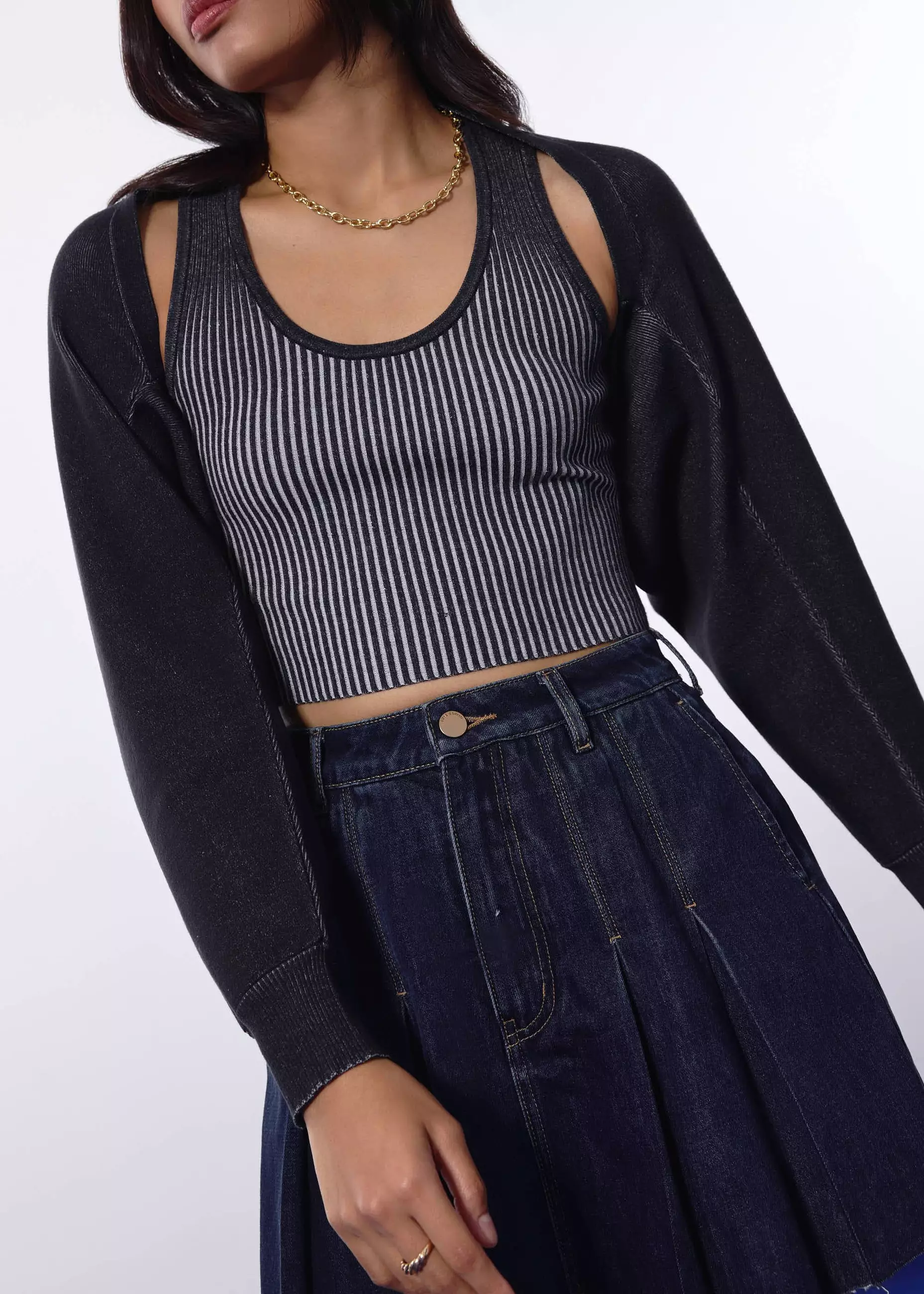 Cardigan Wanita - Relaxed Duo Knit Crop Cardigan