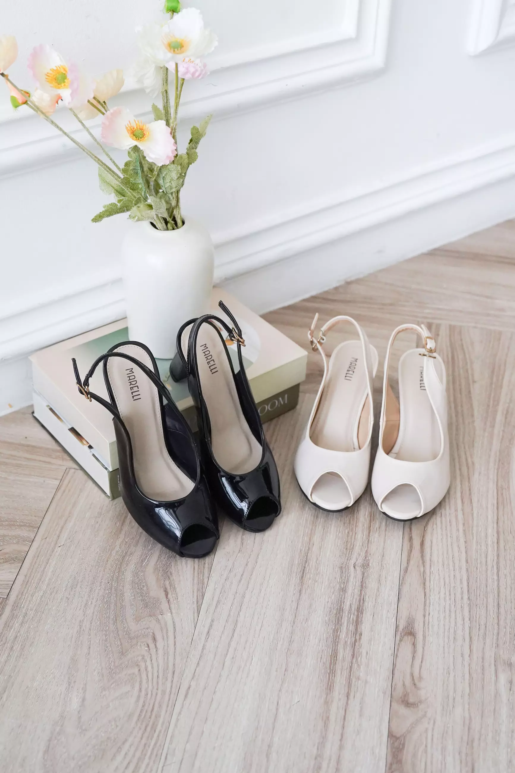 Cicilia Sepatu Sandal Wanita Sling back block heels 7 cm - Black patent