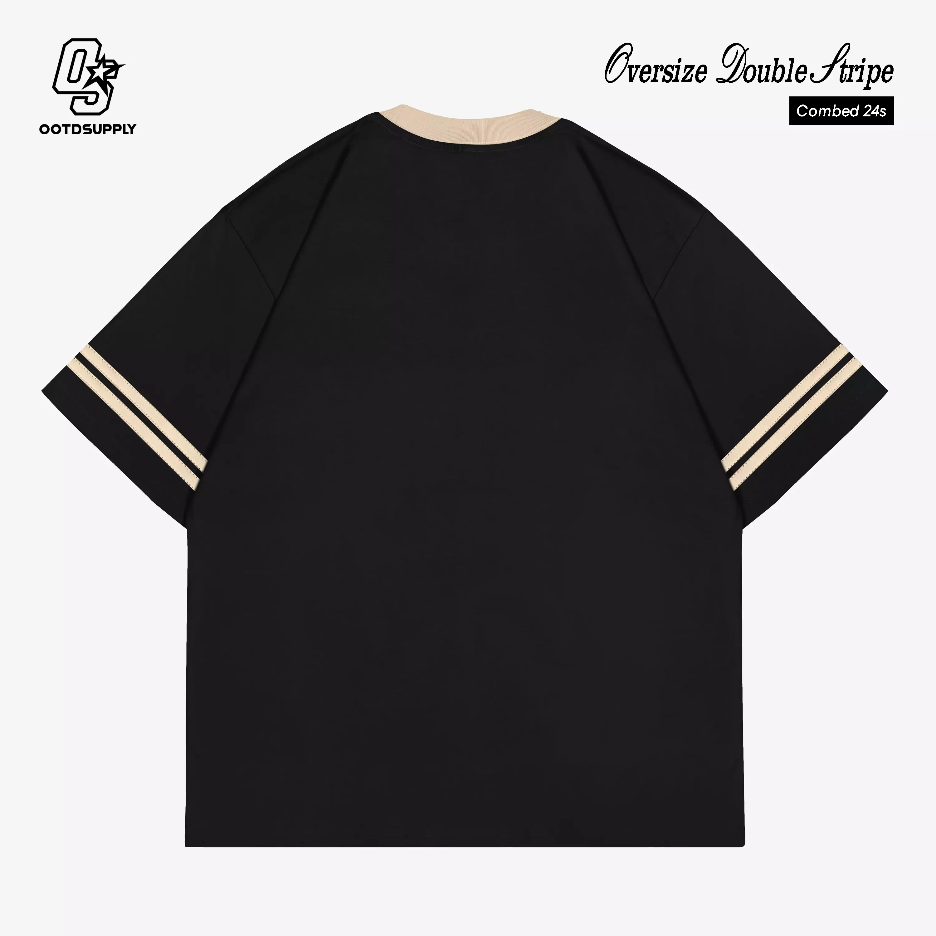 OOTDSUPPLY Oversize Double Stripe College Brown & Black l Oversize T-Shirt l Kaos Lengan Pendek I Kaos Stripe | Unisex | OVZDSTRIP002