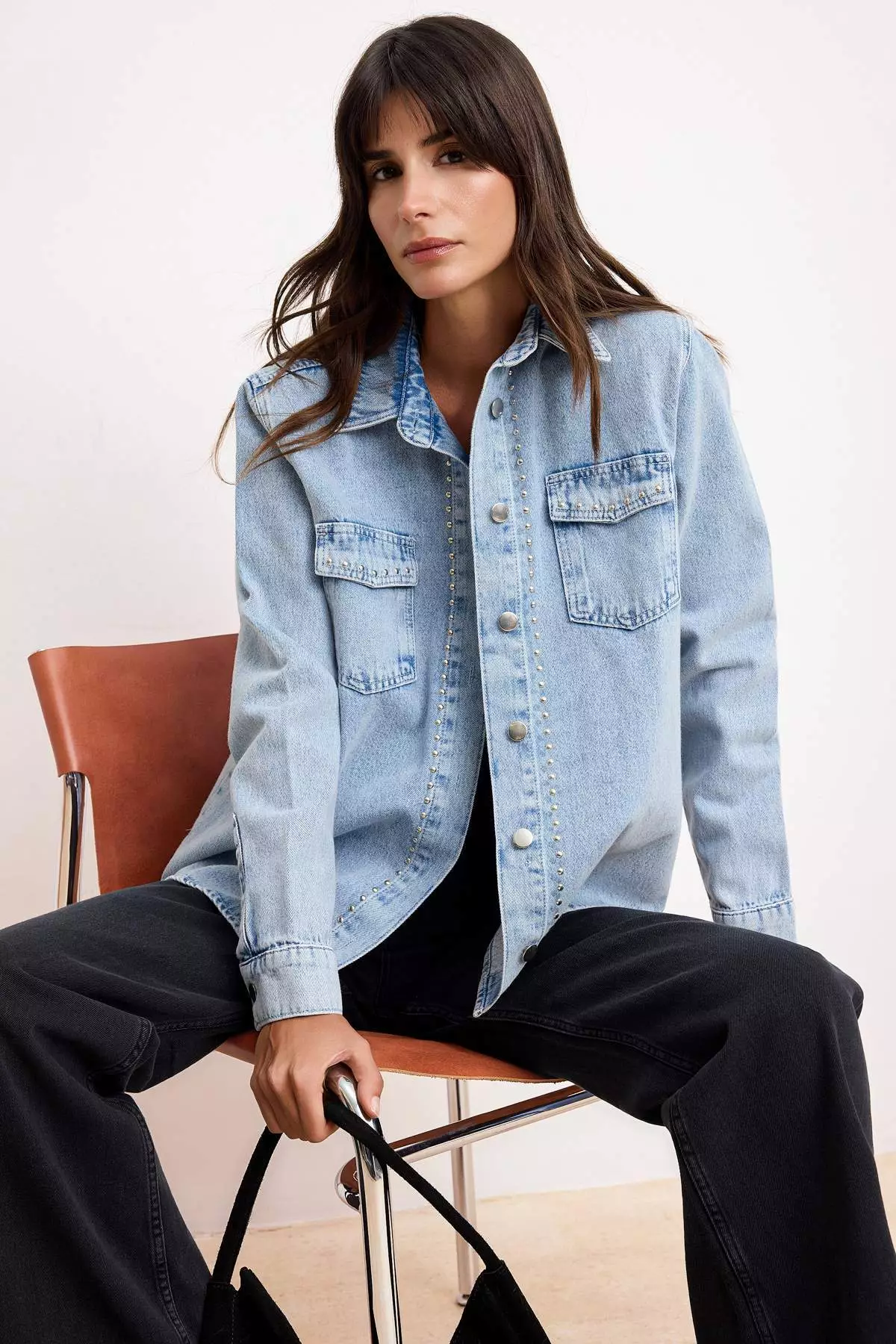 Trendyol Light Blue Trok Detailed Regular 1% Cotton Oversize Denim