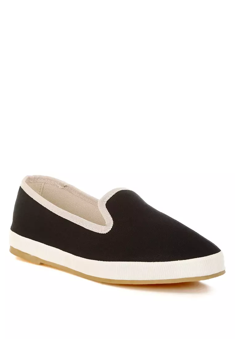 Buy London Rag Round Toe Canvas Loafers In Black Online | ZALORA Malaysia