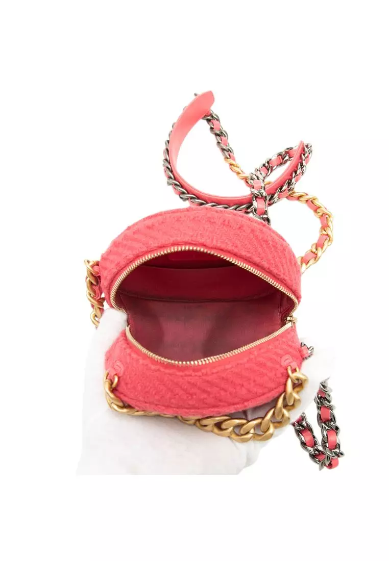 Pre-Loved Chanel Tweed 19 Round Clutch With Chain