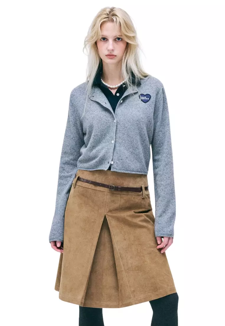 Raccoon Blended Cropped Cardigan Heart Logo - Grey