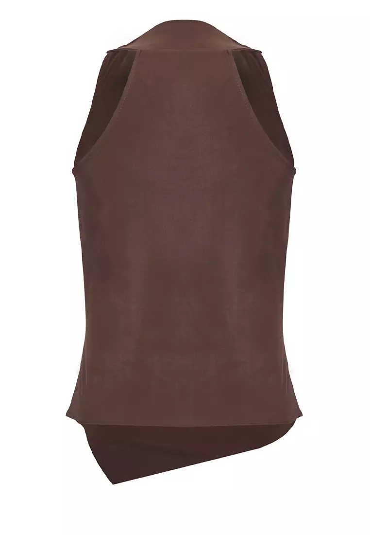 Brown Double Breasted Woven Blouse