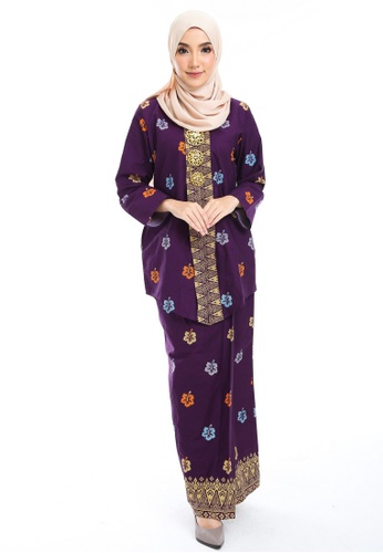 Cotton Tradisional Kebaya With Songket Print (BRaya) from Kasih in Purple and Multi