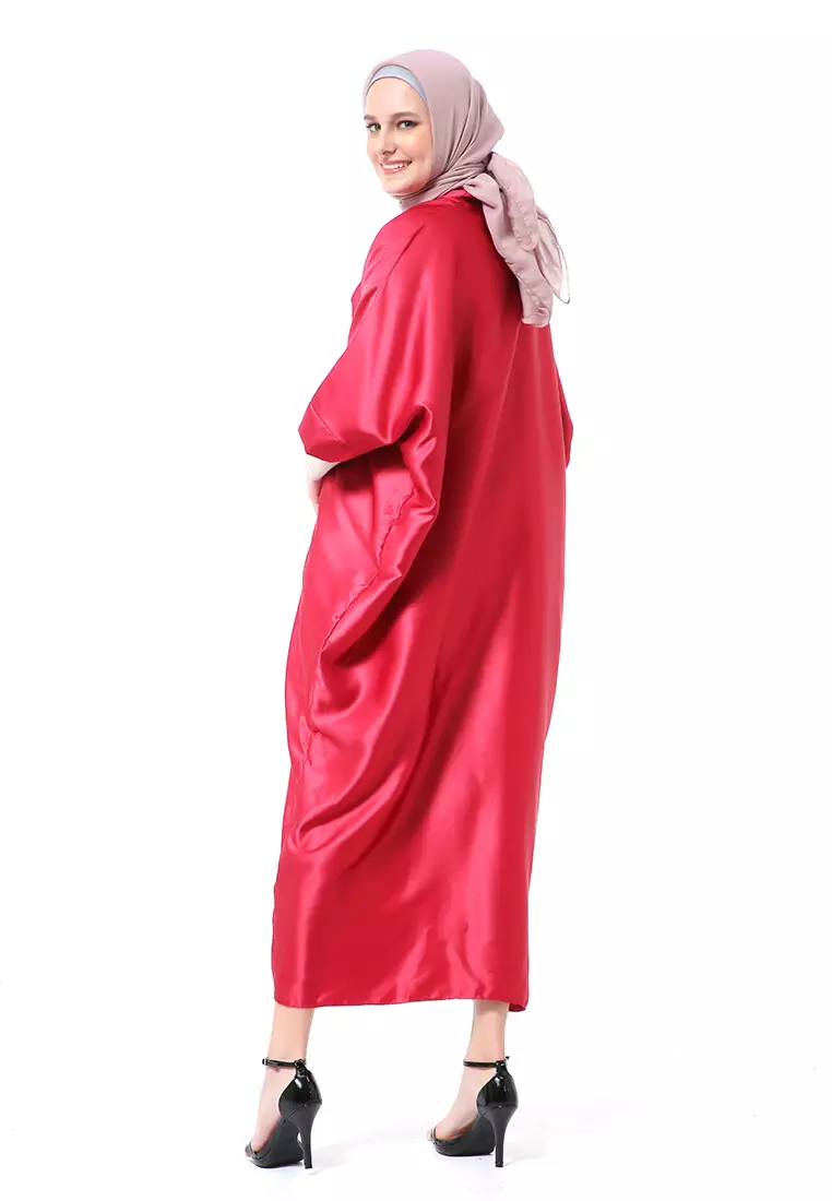 Kahitna Kaftan Pakaian Muslimah Premium Motif Polos High Quality - Maroon