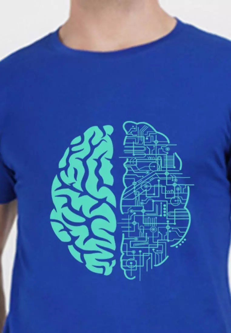 Electric Brain 图案蓝色棉质短袖宽松版型 T 恤