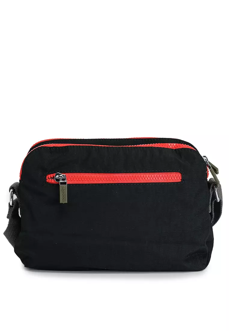 Colour Block Nylon Dual Zip Sling Bag