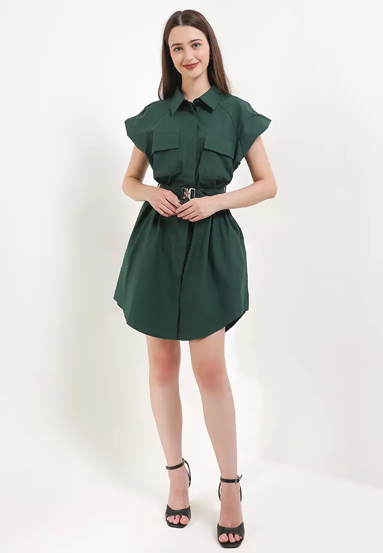 Belted Sleeveless Mini Shirt Dress