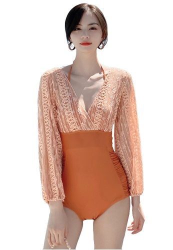 A-IN GIRLS orange Elegant Lace One Piece Bikini Swimsuit 4B540US1DE47C1GS_1