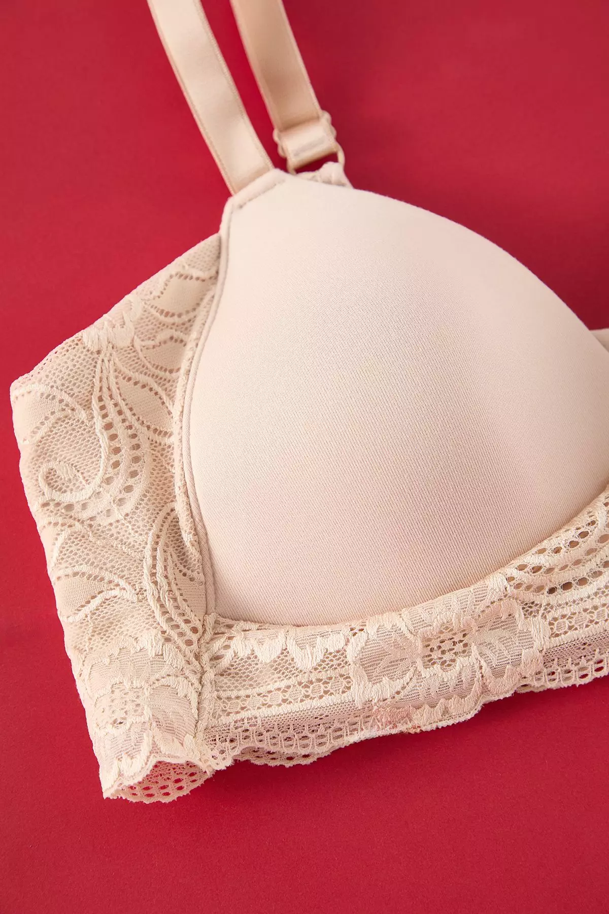 Beige Soft Comfortable Flexible Lace Back Plus Size Bra