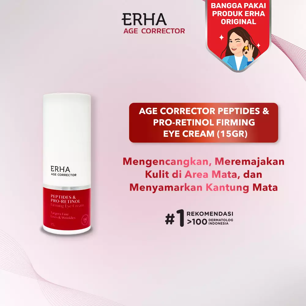 ERHA Age Corrector Peptides & Pro-Retinol Firming Eye Cream 15g - Krim Mata Anti Aging | Menyamarkan Garis Halus Keriput Kerutan Kantong Mata | Mencerahkan Mata Panda | Retinol |