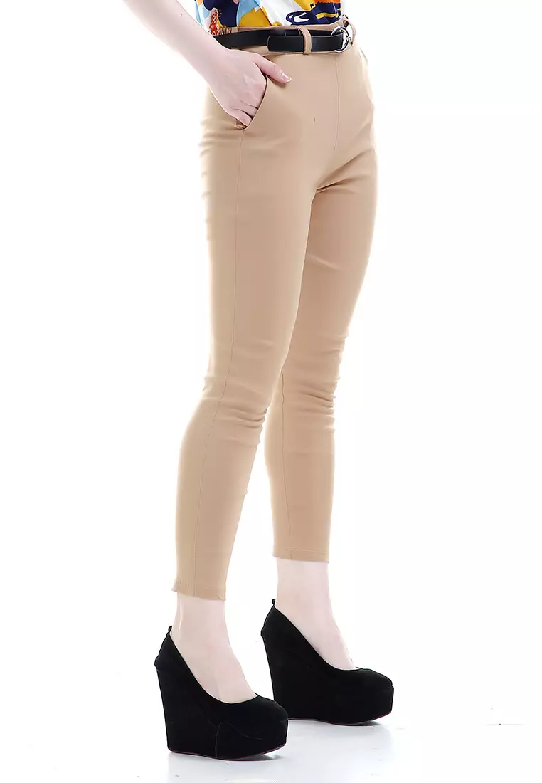Hazel Celana Chino Wanita Bawahan Kasual Baggy Pants Woman - Cream