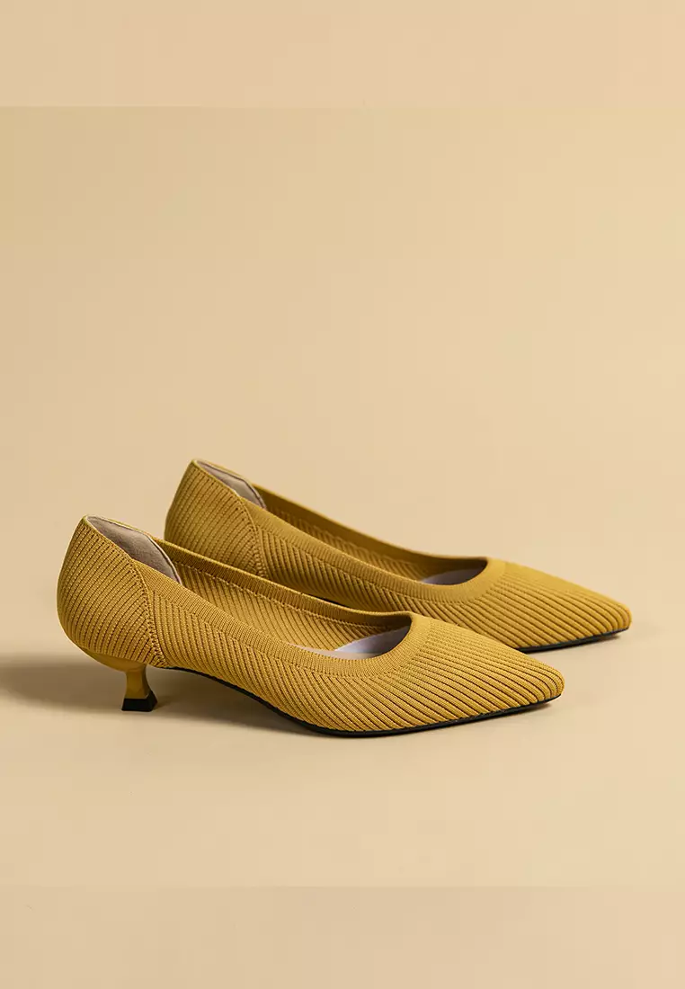 3.5CM ‌Pointed-toe Fly Knit‌ Kitten Heels‌ TJ1507