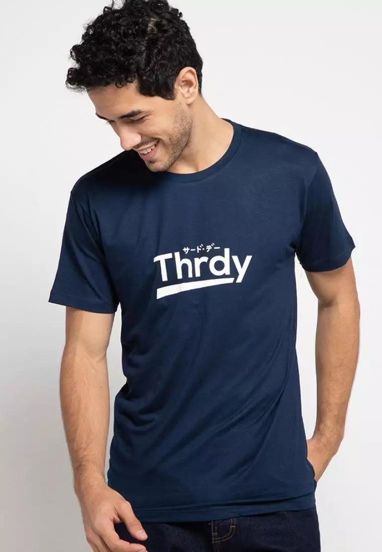 MTE22F Kaos Pria simple jepang thrdy nv T-shirt Navy
