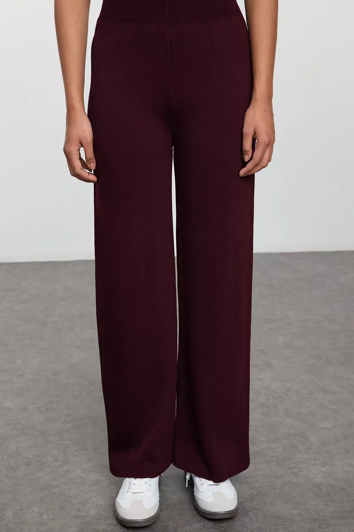 Plum Wide Fit Button Detail Vest Pants Knitwear Top And Bottom Set